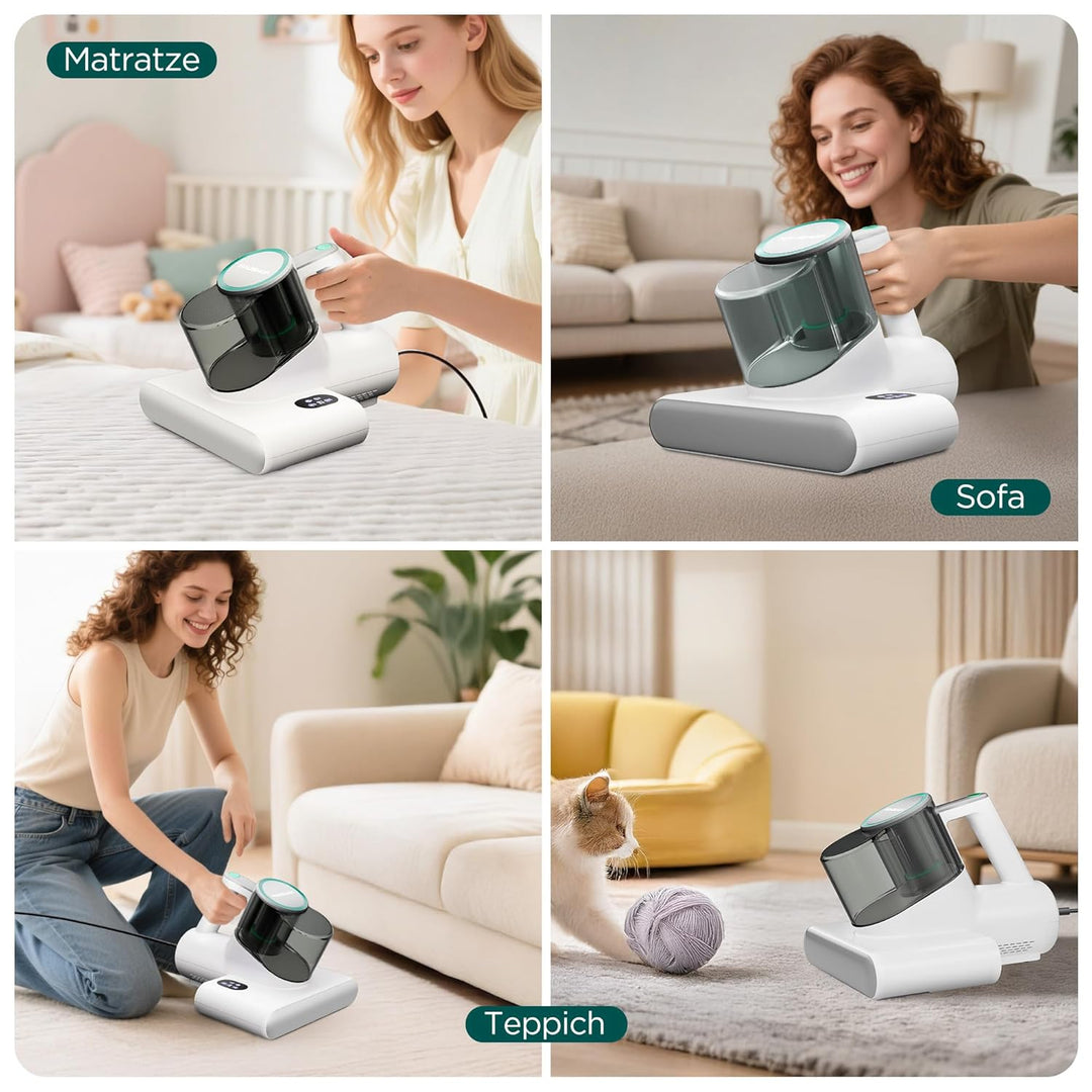 HAUSHOF Milbensauger für Matratzen 16 kPa mit UV Licht &amp; 60℃ Heissluft, Matratzenreiniger 400W mit D