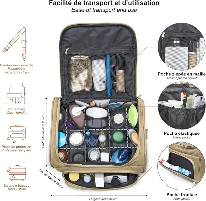 Kosmetiktasche für unterwegs, halbstarr, 25 cm, Kosmetiktasche KINSTON Taupe Gross, Taupe Gross
