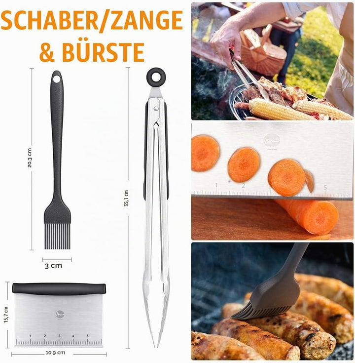 Huolewa Grillspachtel Set, Edelstahl 9 Pcs Flat-Top-Grillbesteck Set, Profi BBQ Zubehör Grillwender