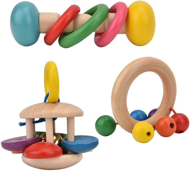 4 stücke Holz Rasseln Baby Holz Erfassen Spielzeug Säuglings frühe pädagogische Musikinstrument Puzz