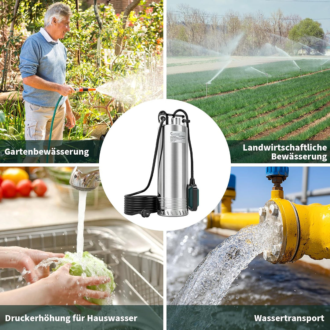 LANCHEZ 1500 W Tauchpumpe mit schwimmer, Fördermenge: 6800 l/h Tauchdruckpumpe, Förderhöhe max. 60 m