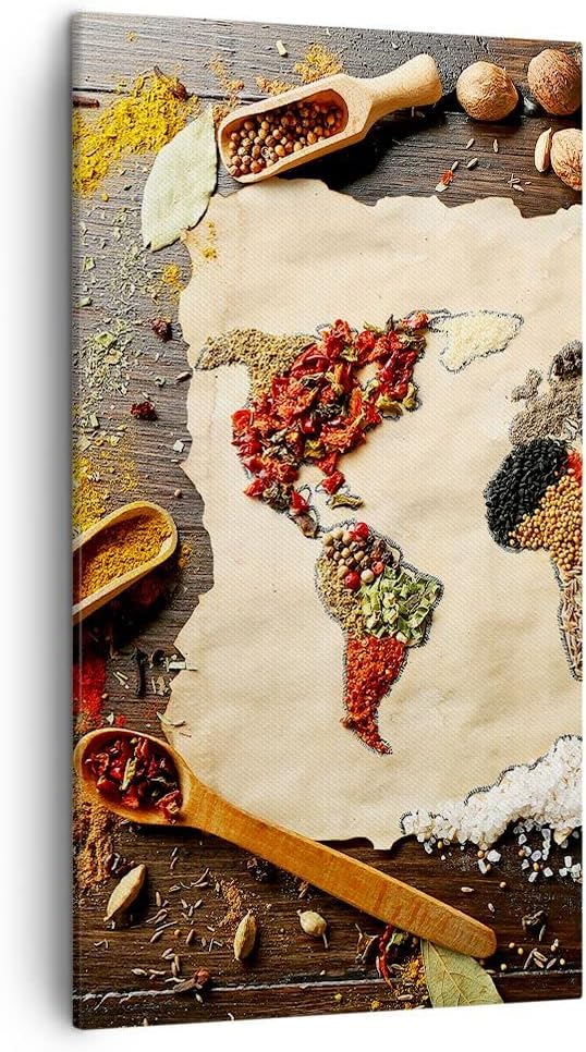 Bilder auf Leinwand Welt Karte Gewürze Farben Leinwandbild mit Rahmen 45x80cm Wandbilder Dekoration