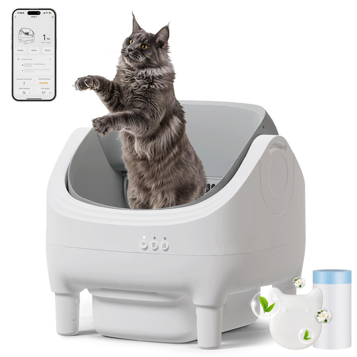 JUMMICO Selbstreiniger Katzenmüllkasten, Top Open Design, XXL Müllschalen für 15 kg Katzen, App Cont