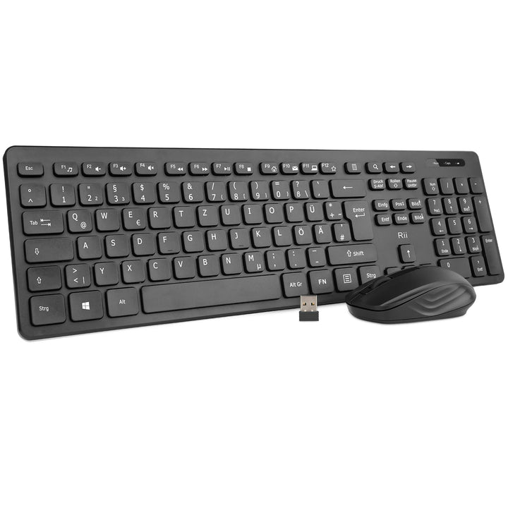 Rii Tastatur Maus Set kabellos, Funktastatur mit Maus, Wireless Keyboard and Mouse, Für PC/Laptop/Wi