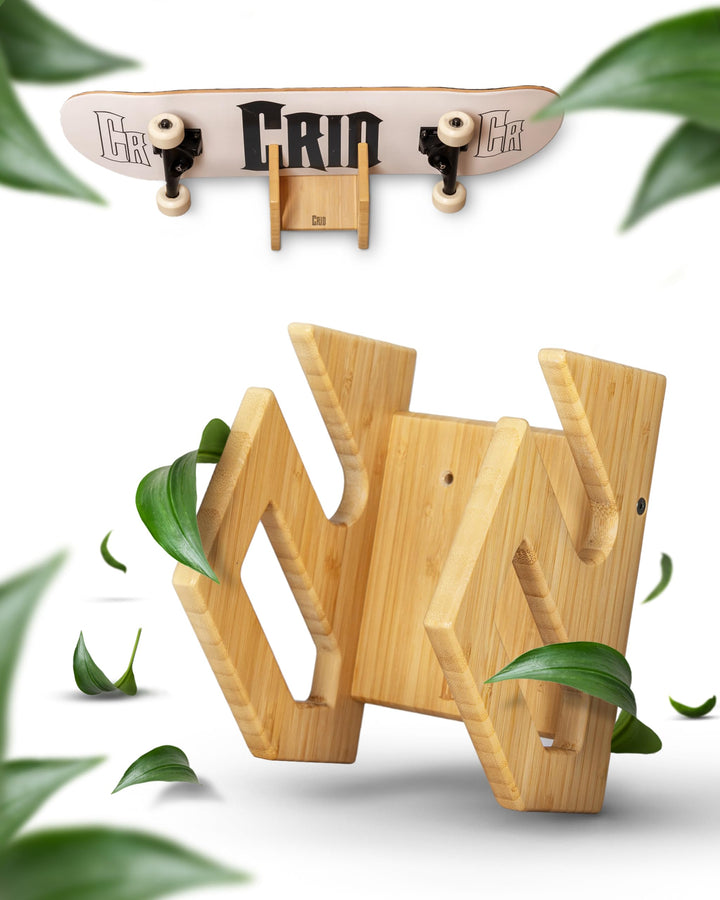 CRID Skateboard Wandhalterung aus Bambus - Universal Halterung für Skateboard, Longboard, Snowboard,