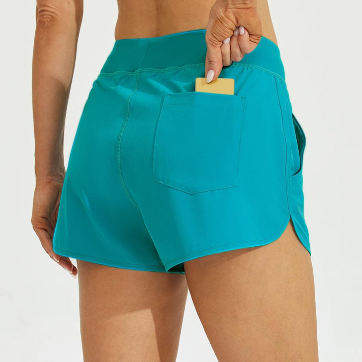 WILLIT Damen 3" Badeshorts Badehose Schwimmen Boardshorts mit Kurzliner Taschen Schnelltrockner UVA