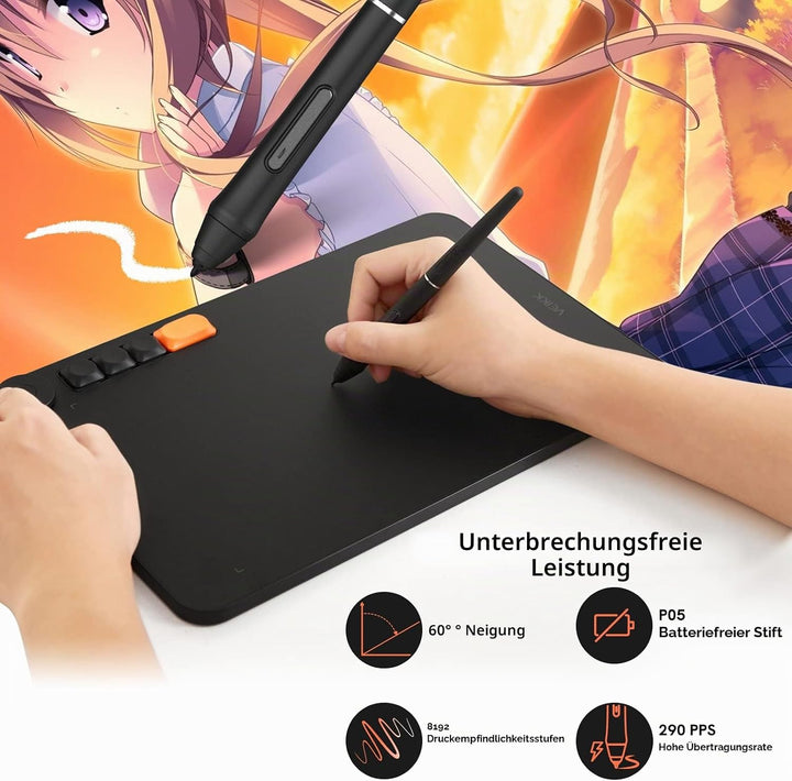 VEIKK Voila L Drawing Tablet, 10 x 6 Inch Graphics Tablet, 8192 Pressure Level, Battery-Free Pen, Pr