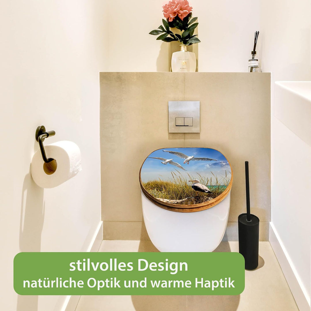 banjado Design WC Sitz Bambus Absenkautomatik 45,8x37,5cm - Toilettendeckel mit Absenkautomatik Holz