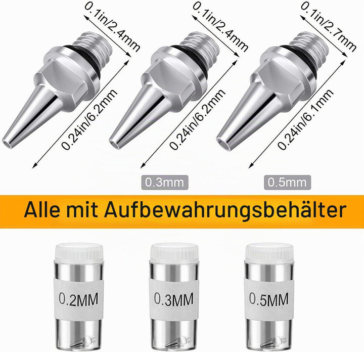 ABEST 24 Stück Airbrush Ersatzteile Set mit Düse, Nadel, Düsenkappe, Mini-Schlüssel, Kappenschutzhül