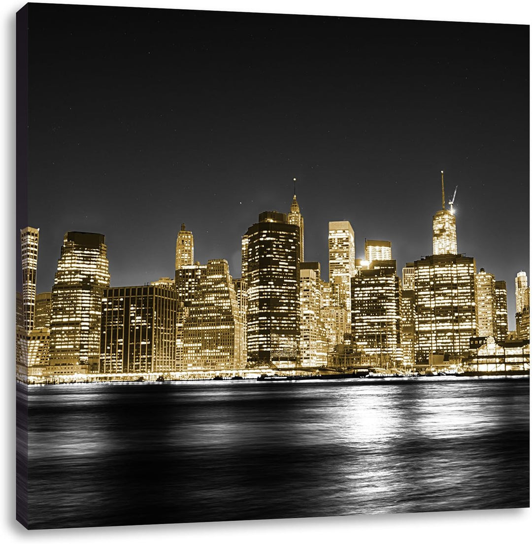 Pixxprint Manhattan Skyline bei Nacht schwarz/weiss, Format: 70x70 auf Leinwand, 70x70
