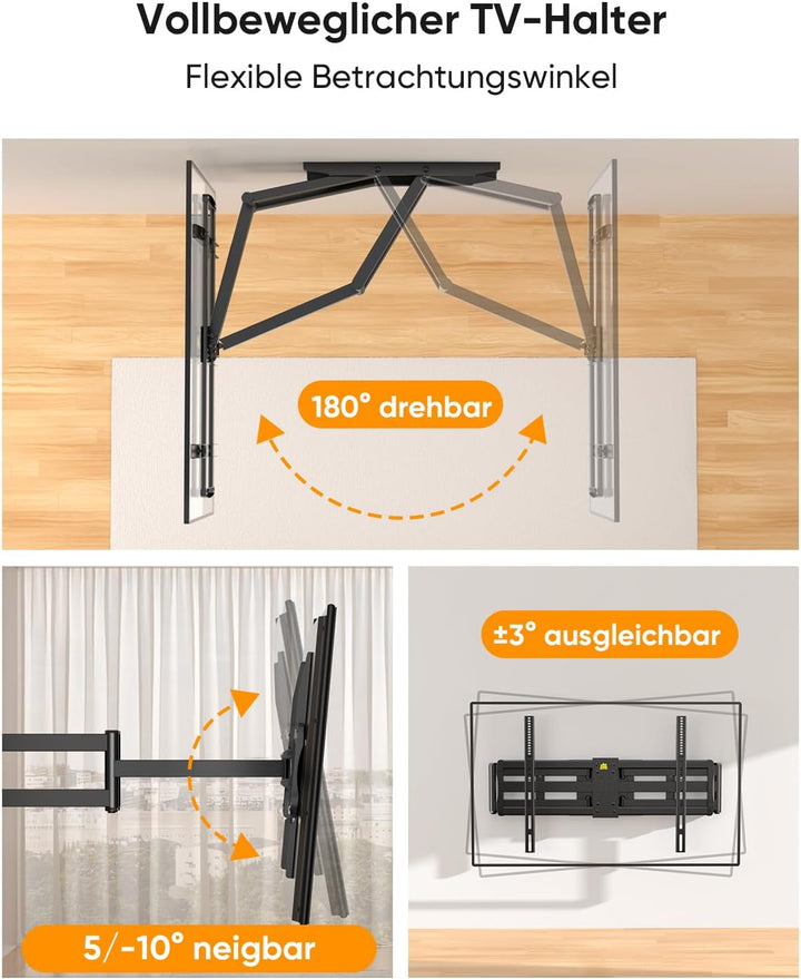 FORGING MOUNT Vollbewegliche TV Wandhalterung für 60-100 Zoll Fernseher bis 100kg, Fernseher Wandhal
