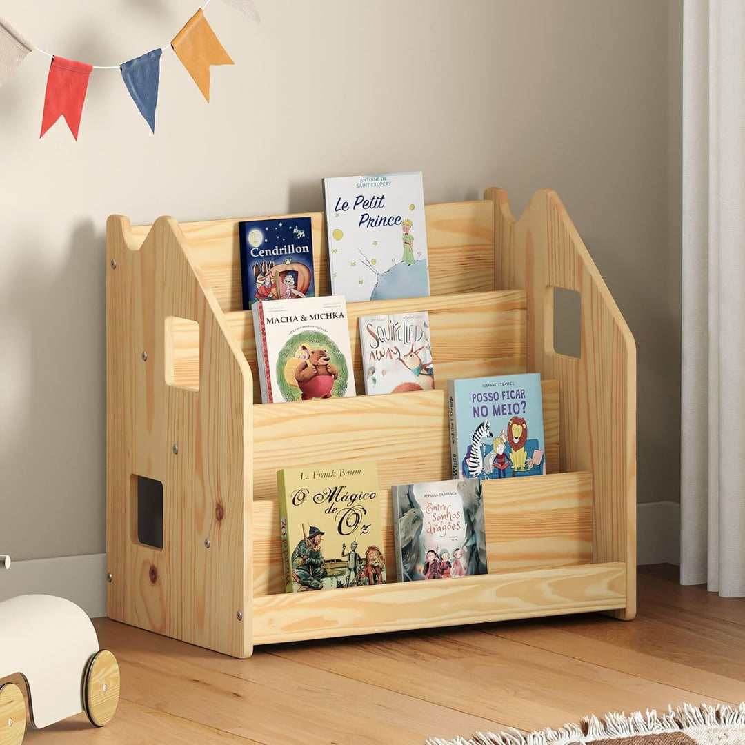 IDIMEX Bücherregal Bruno 4 Fächer aus Massivholz - Natur Montessori Bücherregal für Kinderzimmer, St