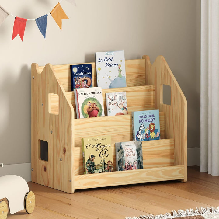 IDIMEX Bücherregal Bruno 4 Fächer aus Massivholz - Natur Montessori Bücherregal für Kinderzimmer, St