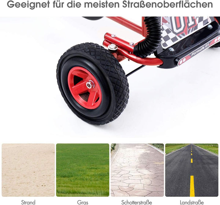 DREAMADE Kinder Go Kart Tretfahrzeug, Tretauto mit Bremsen, Kinderfahrzeug Pedalfahrzeug mit Verstel
