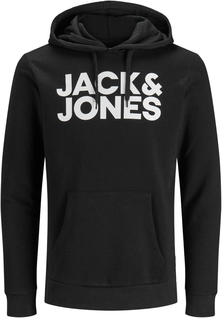 JACK & JONES Hoodie Herren Regular Fit JJEADRIAN Kapuzenpullover Pullover Sweater Print Schwarz Grau