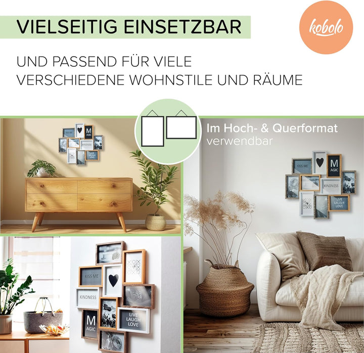 Kobolo Bilderrahmen-Collage - HEART- Holz - weiss natur - 10 Bilder - 59x47 cm