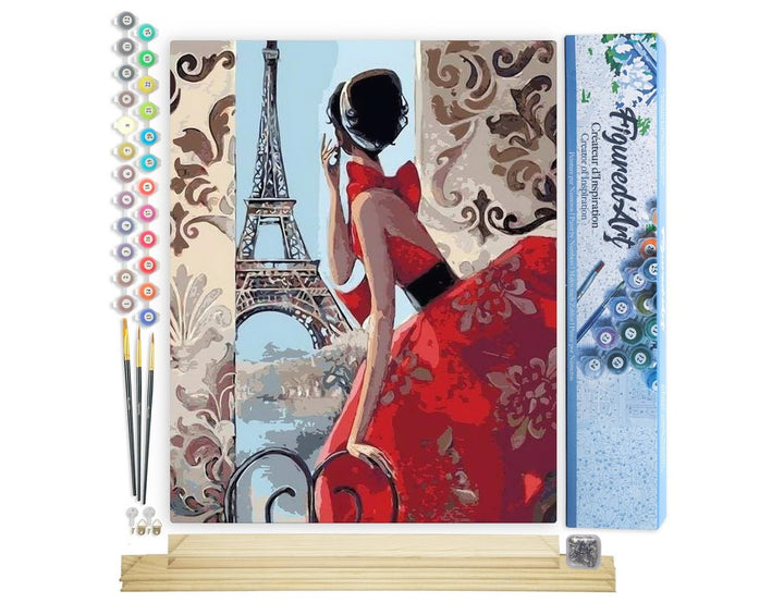 Figured'Art Malen Nach Zahlen Erwachsene Mit Rahmen Schöne Frau und Eiffelturm - Paint by Numbers Ba