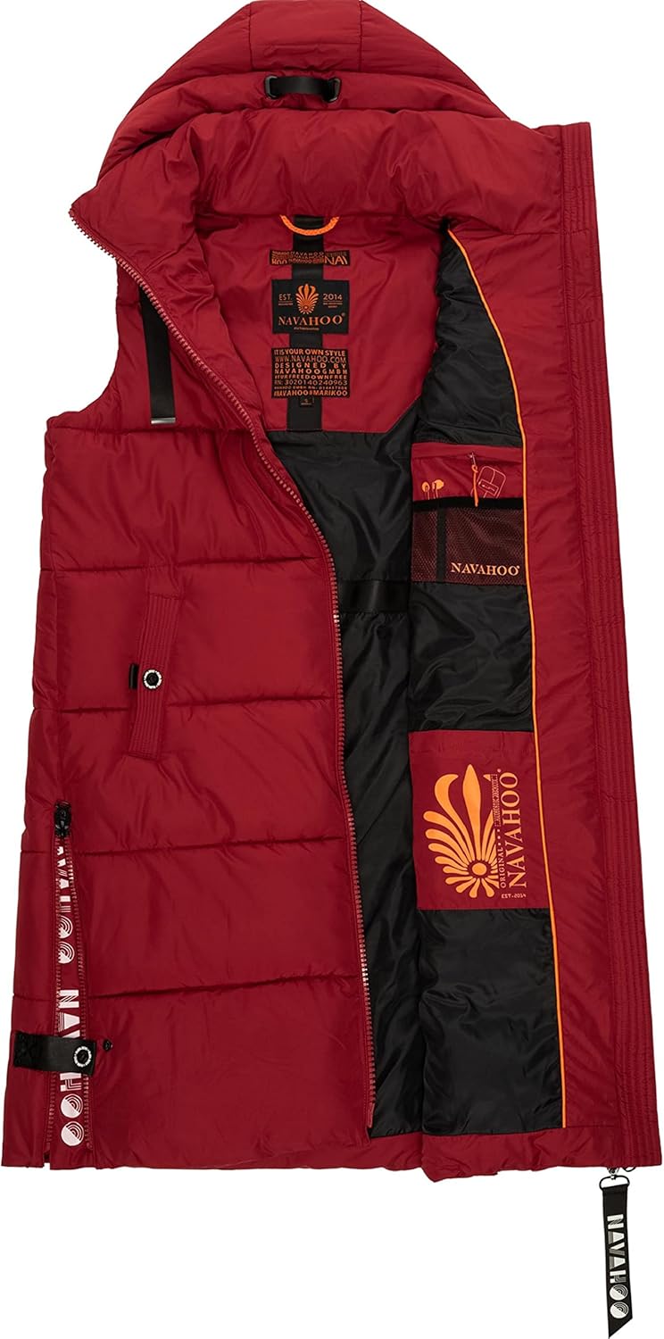 Navahoo warme Damen Winter Steppweste lang mit Kapuze Schnuffelchen XS-XXL XS Blood Red, XS Blood Re