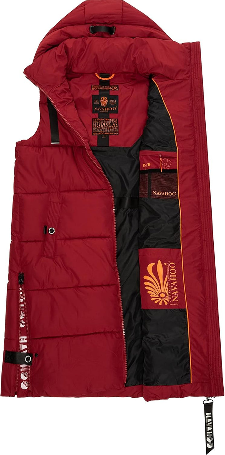 Navahoo warme Damen Winter Steppweste lang mit Kapuze Schnuffelchen XS-XXL XS Blood Red, XS Blood Re