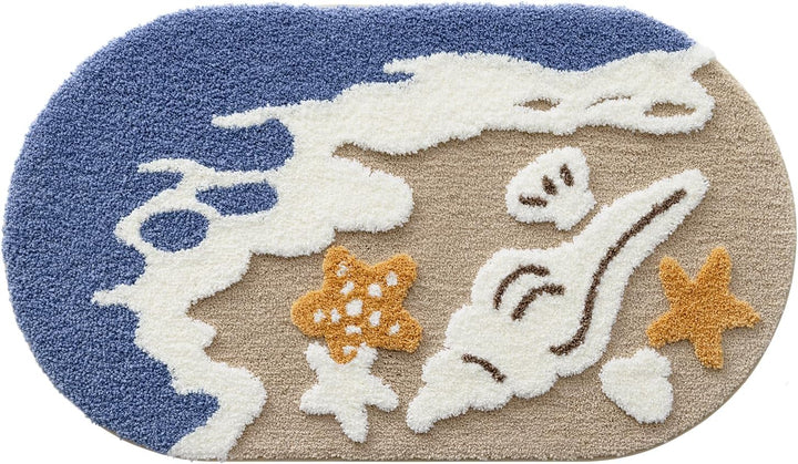 DEXI Ovale Badezimmerteppich 54 x 86 cm, Badematte rutschfest Absorbierende mit Seestern-Strand Must