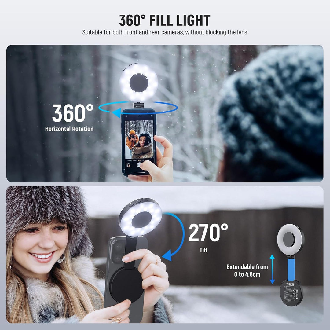 NEEWER Entry Level Version Magnetische Selfie Licht kompatibel mit iPhone MagSafe, 4 Modus CRI95+ 91