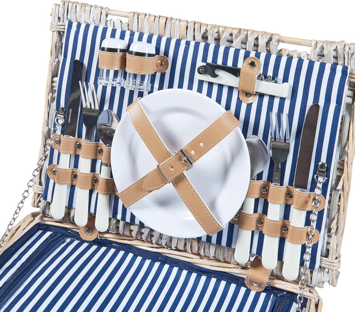 casa.pro Picknickkorb Lumparland Komplettset für 2 Personen mit Kühlfach Weidenkorb Picknickset aus