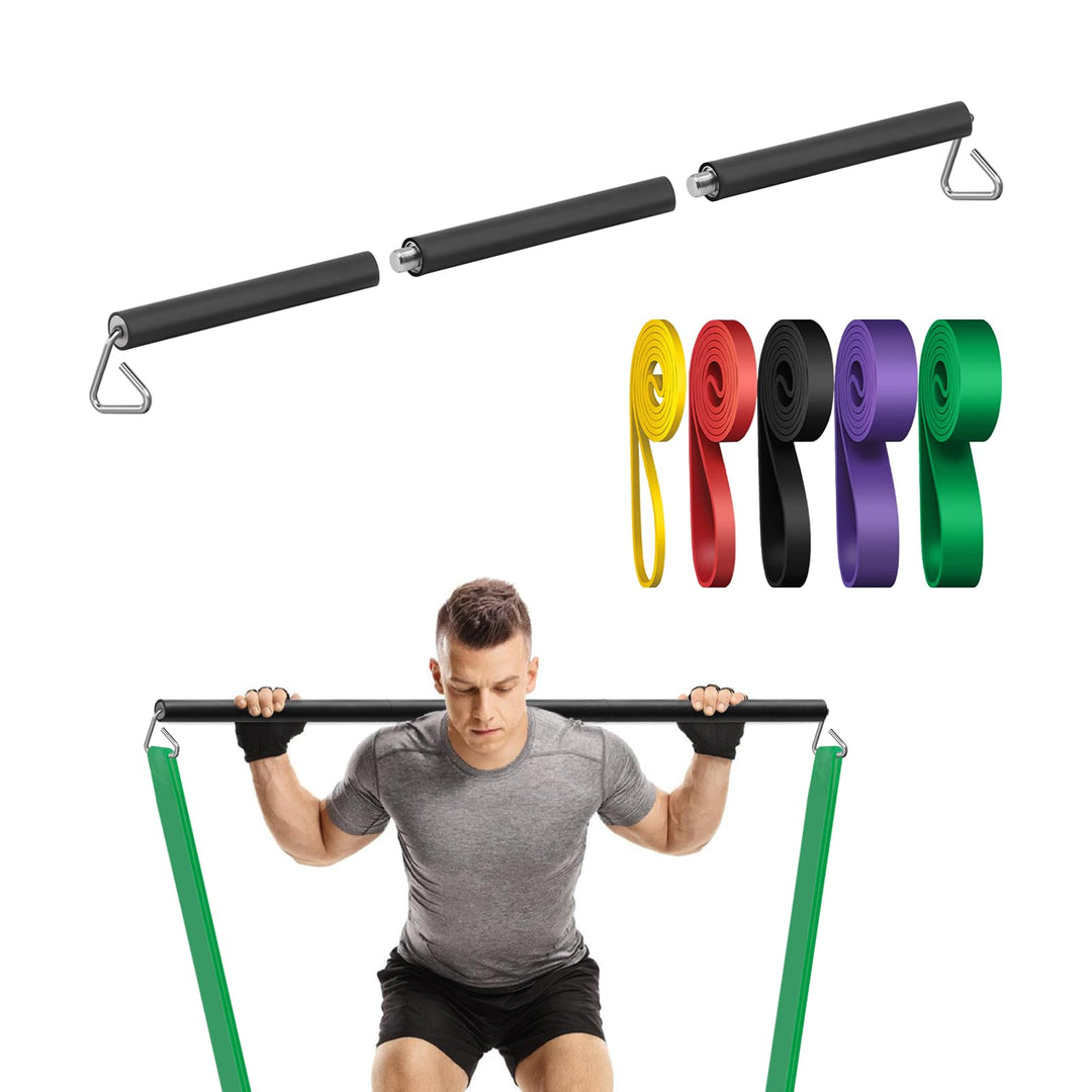Prebene Resistance Band Bar, 26.4in or 39.4in, Workout Bar for Fitness, Portable Weightlifting Train