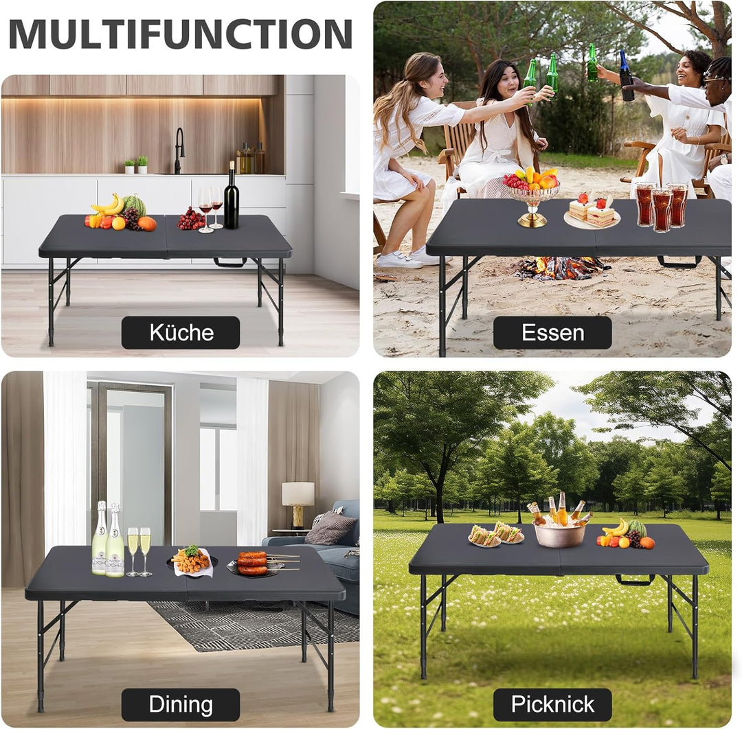 Klapptisch 125x61cm Kunststoff Klappbar Gartentisch Multifunktional Campingtisch mit Griff für BBQ,