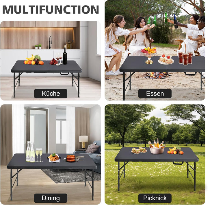 Klapptisch 125x61cm Kunststoff Klappbar Gartentisch Multifunktional Campingtisch mit Griff für BBQ,