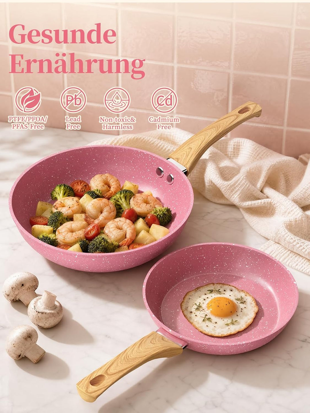Innerwell Antihaft Bratpfanne 20cm Rosa Granit Beschichtet Pfannen Pfanne Klein Induktion PFOA-freie