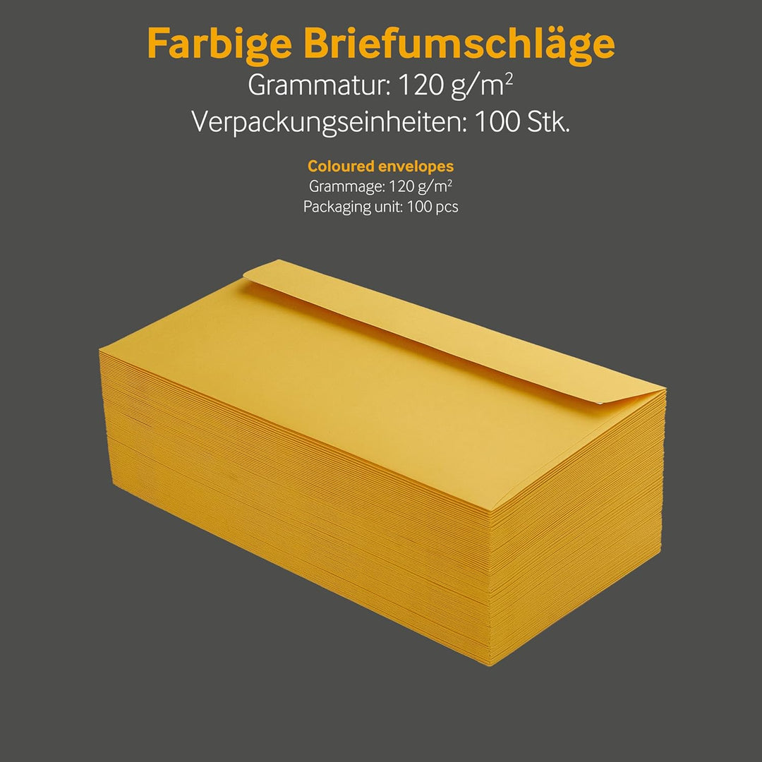 100 Stück, Farbige Briefumschläge, DIN C6/5, Haftklebung mit Abziehstreifen, Gerade Klappe, 120 g/qm