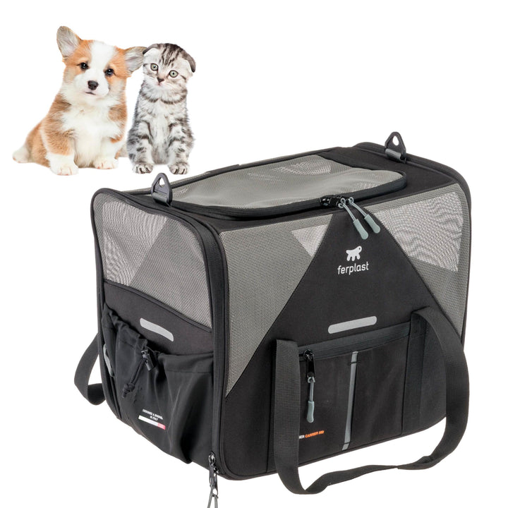 Ferplast Hundebox Voyager Carrier, Transportbox Katze, Hundetasche, verstellbare Griffe und Schulter