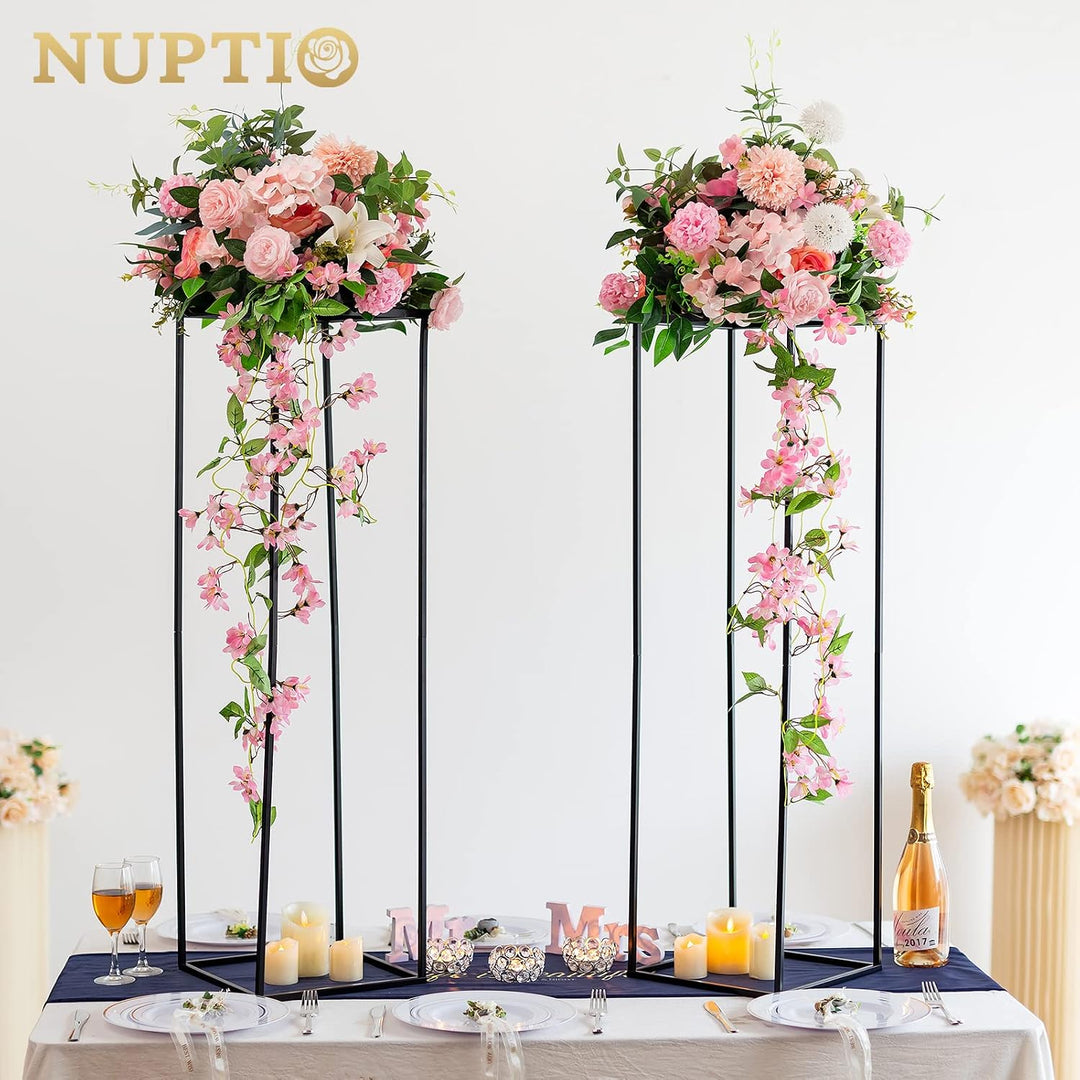 NUPTIO Schwarzer Metall Blumenständer Vase: 100cm Hoch, Einseitige Platte | 2 Stück, Geometrisches,