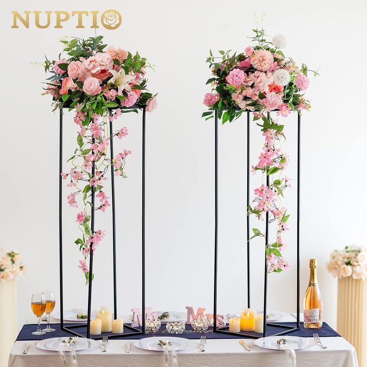 NUPTIO Schwarzer Metall Blumenständer Vase: 100cm Hoch, Einseitige Platte | 2 Stück, Geometrisches,