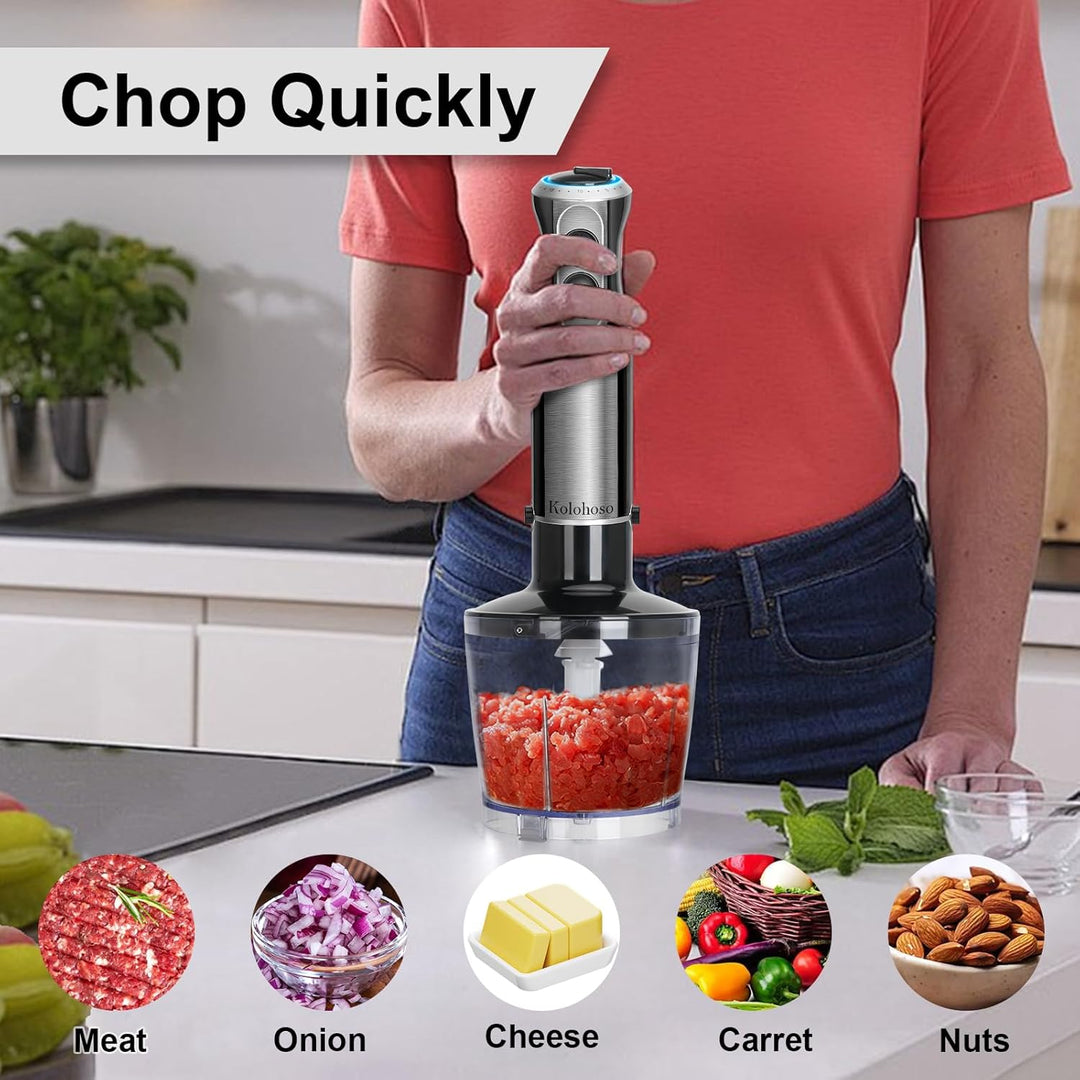 1500W Stabmixer 4 in 1, Pürierstab mit 20 einstellbaren Geschwindigkeiten und Turbo-Modi, Stabmixer
