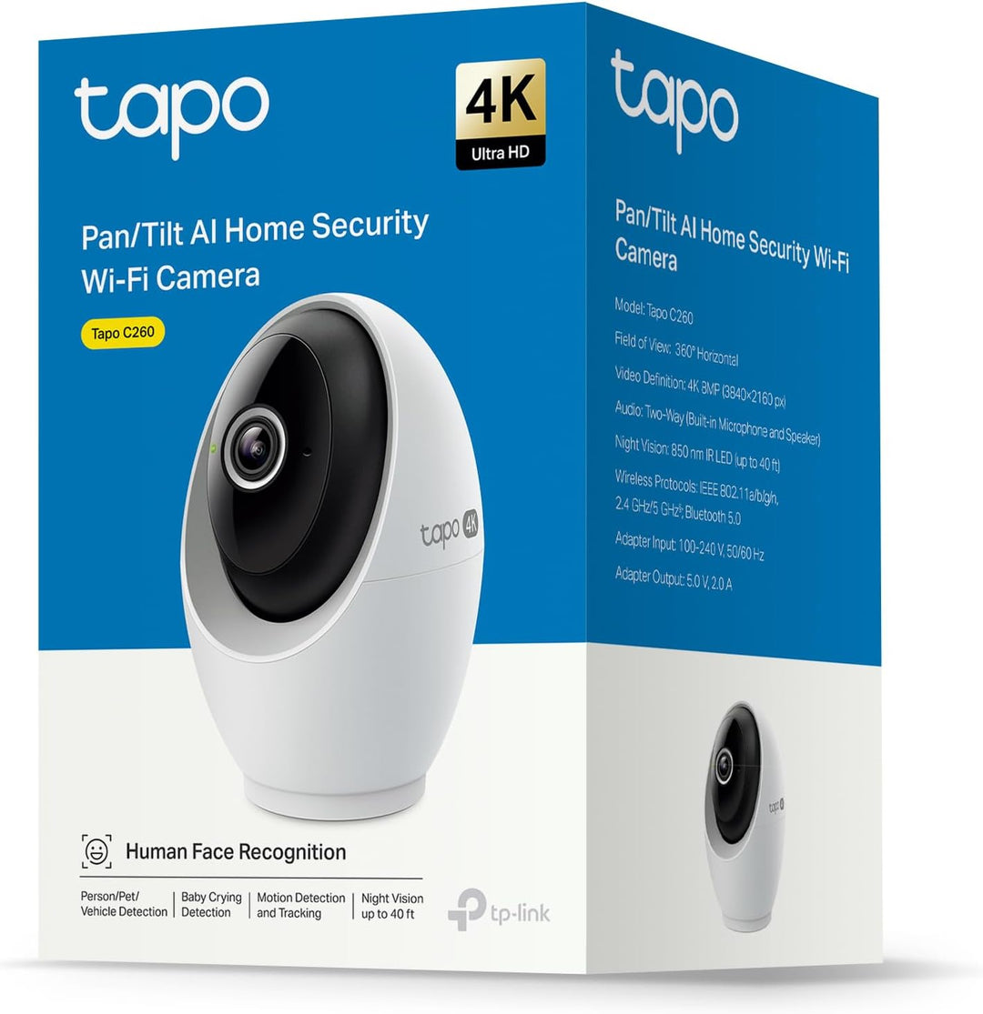 Tapo C260 4K 8MP Überwachungskamera Innen 360°, Lokale KI-Erkennung, Physischer Privatsphärenmodus,
