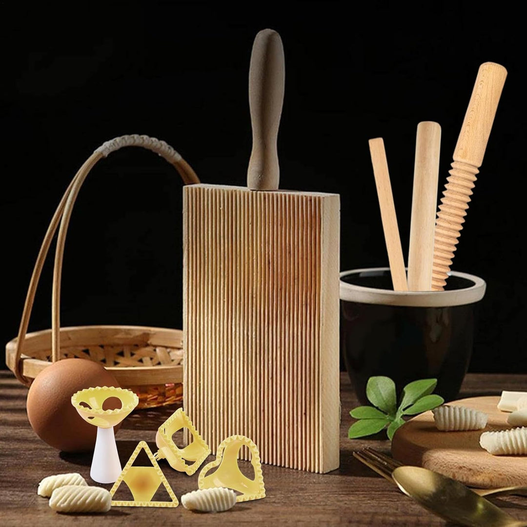 Pasta -Herstellungstools, Pasta -Herstellung - Teigbrett Holzgewinde Rolling Pin - 8x Knödelmacher R