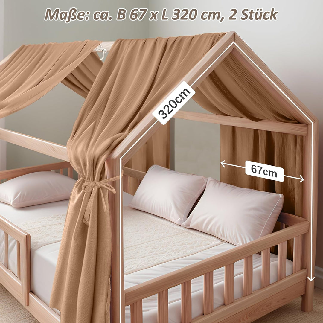 Hausbett Himmel Deko Set, Betthimmel Hausbett aus Musselin - 2 Betthimmel & 1 Wimpelkette, für Junge
