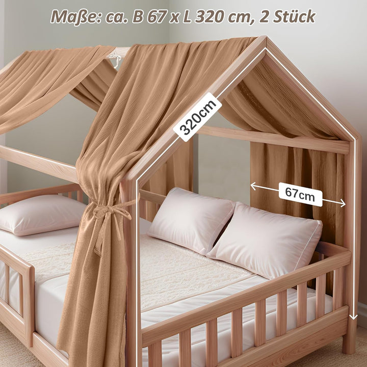 Hausbett Himmel Deko Set, Betthimmel Hausbett aus Musselin - 2 Betthimmel & 1 Wimpelkette, für Junge