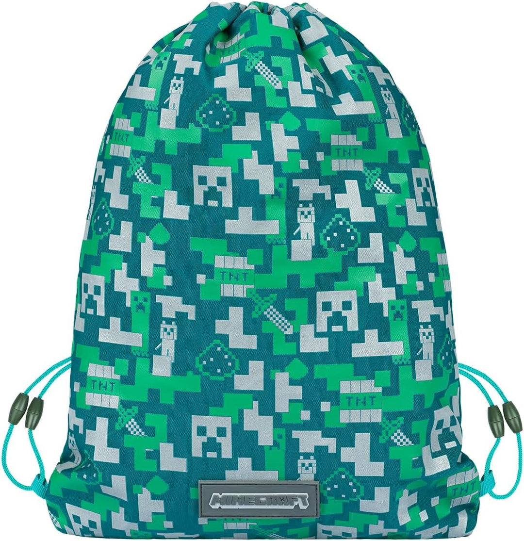 Baagl Minecraft Federmäppchen und Turnbeutel Set 2 Teilig für Jungen und Mädchen, Schule Mäppchen, G