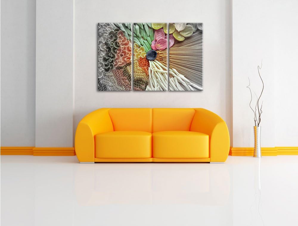Pixxprint Zusammenstellung von bunten Nudeln / 3-Teilig/Gesamtmass 120cm Leinwandbild bespannt auf H