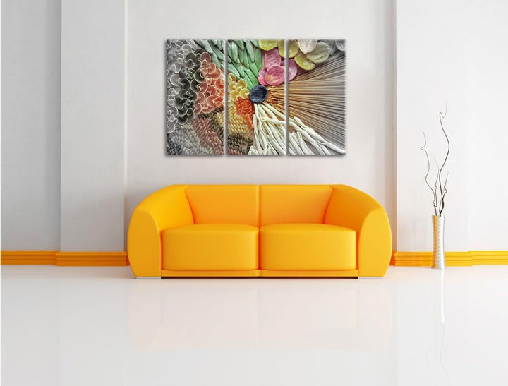 Pixxprint Zusammenstellung von bunten Nudeln / 3-Teilig/Gesamtmass 120cm Leinwandbild bespannt auf H