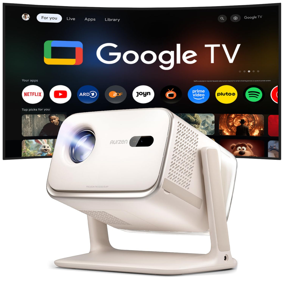Aurzen Boom Mini 4-in-1 Smart Beamer mit Google TV, 4K Unterstützt Heimkino & Outdoor Projektor, 20W
