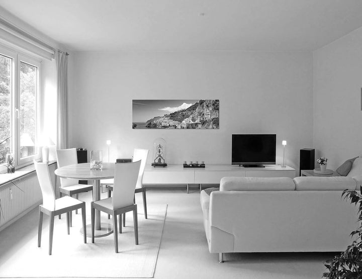 Paul Sinus Art Leinwandfoto als Panorama SCHWARZ/Weiss 150x50cm Italien Amalfi Meeresstadt Berge Mee