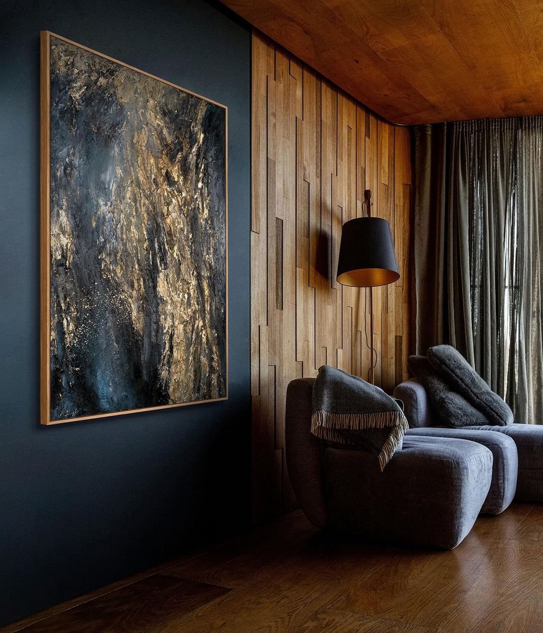 YS-Art XXL Abstrakt Acryl Gemälde auf Leinwand mit Rahmen Azurblau handgemalte Wandbilder Wohnzimmer