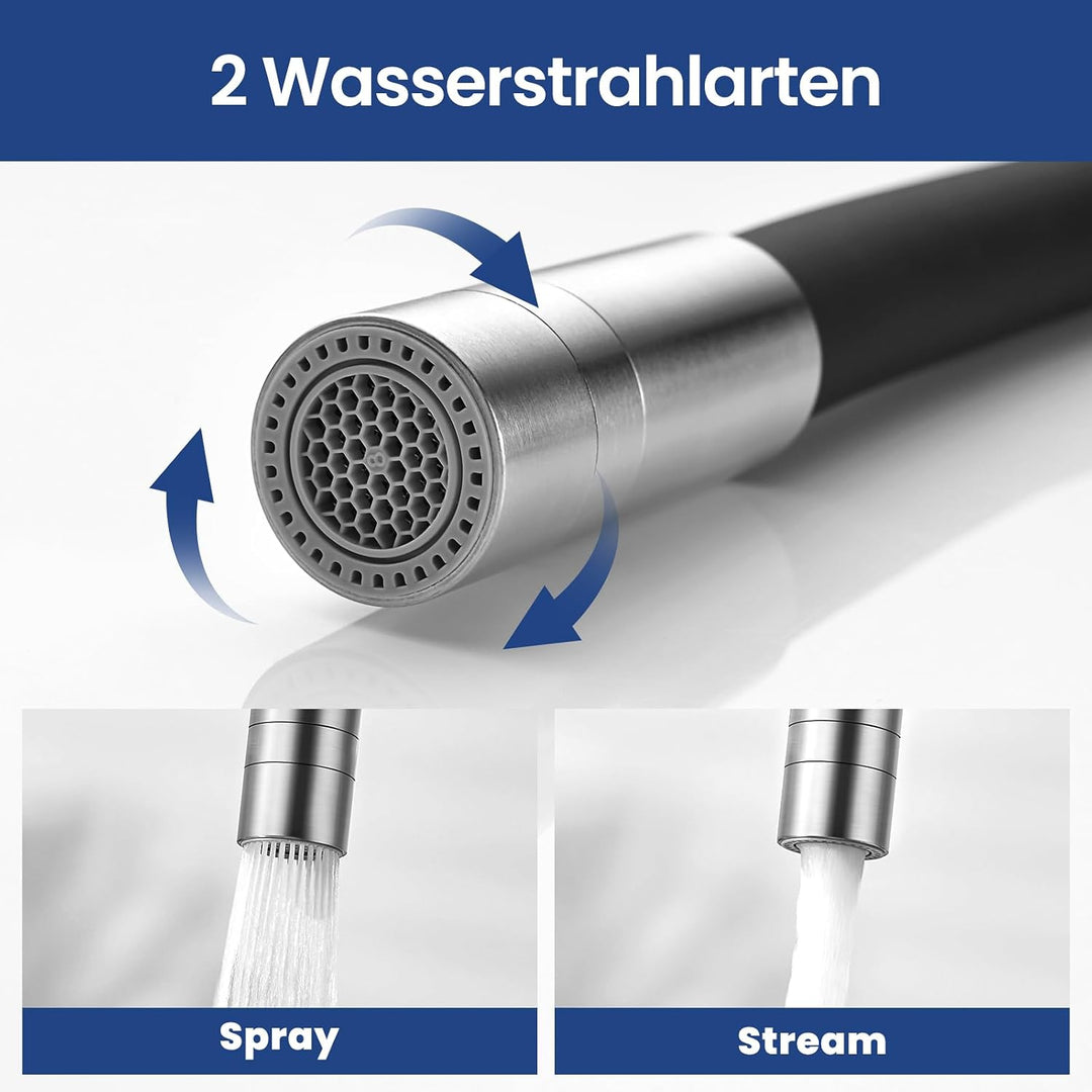 CECIPA Flexibler Küchenarmatur Schwarz, Wasserhahn Küch mit 2 Strahlarten, Mischbatterie Küche Schwa