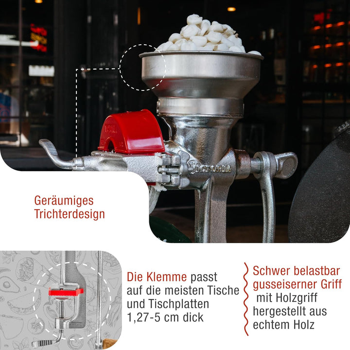 Victoria GRN-101 Manuelle niedrigem Trichter Getreidemühle, Gusseisen, Silber, rot Low, Low