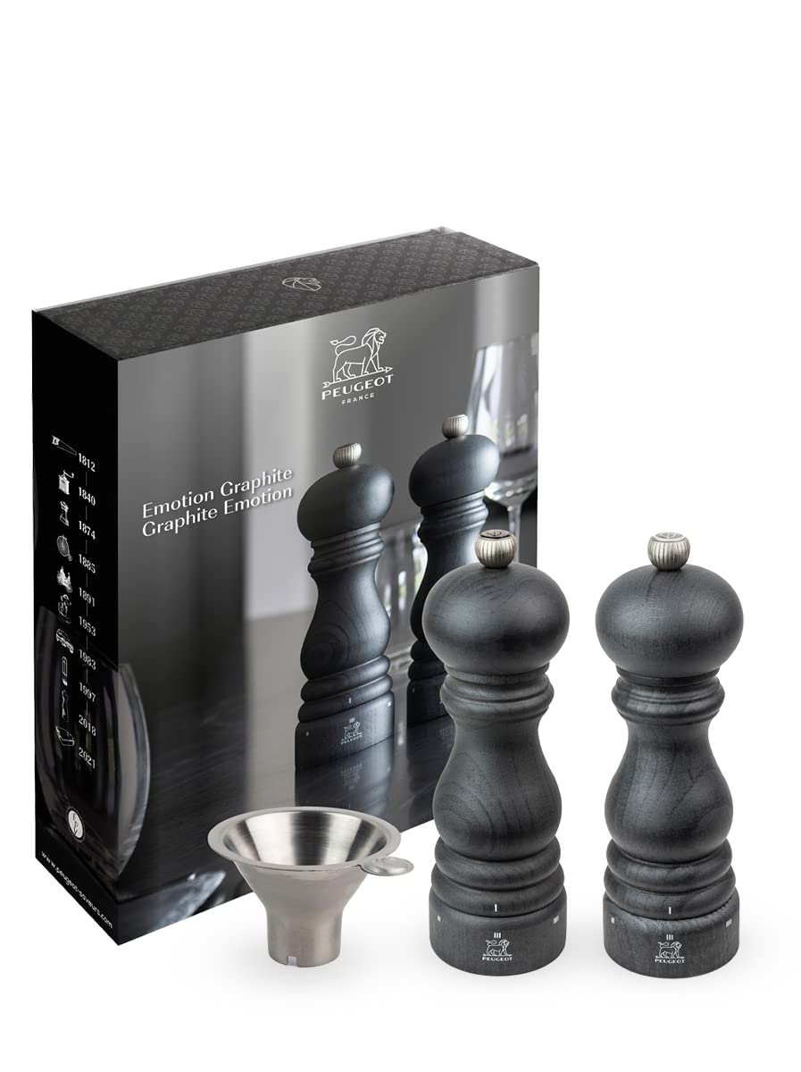 PEUGEOT - Geschenkset Paris Graphite - Pfeffermühle + Salzmühle 18 cm + Gewürztrichter - u‘Select-Sy