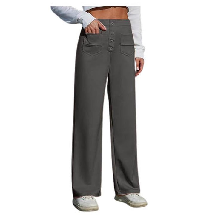 Hose Damen Langgrösse Arbeitshose für Damen, hohe elastische Taille, gerade Hose mit weitem Bein, Bu
