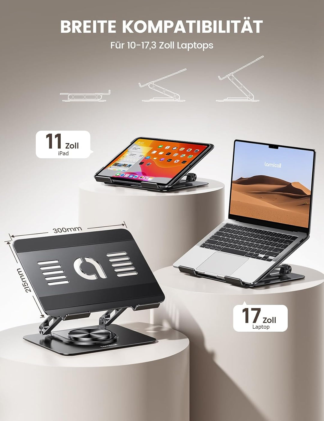 Lamicall Laptop Ständer, Verstellbarer Laptopständer - [360° Drehbar] Faltbarer Alu Notebook Ständer